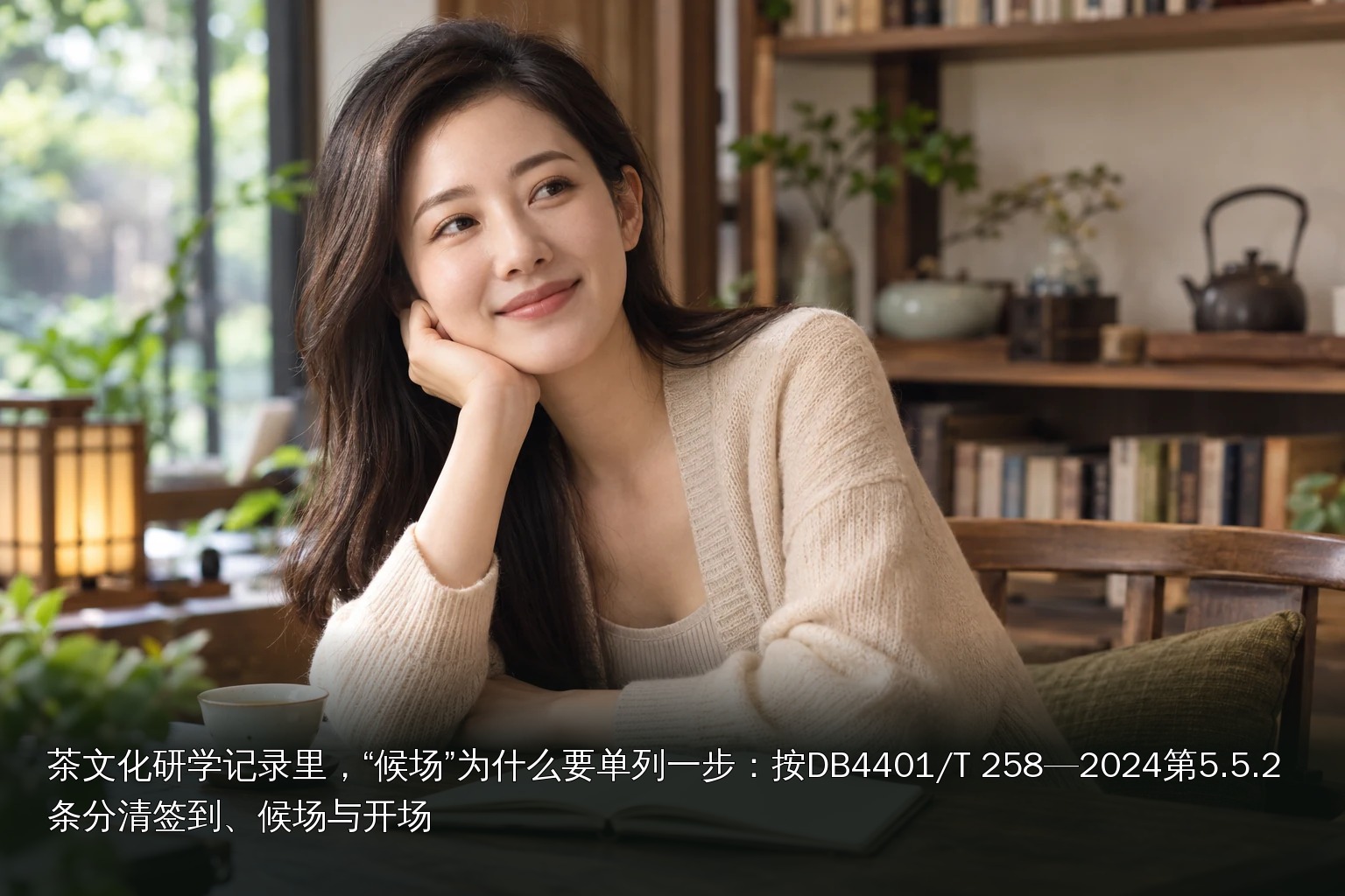 年轻女性品茶主题图｜茶室阅读捧杯